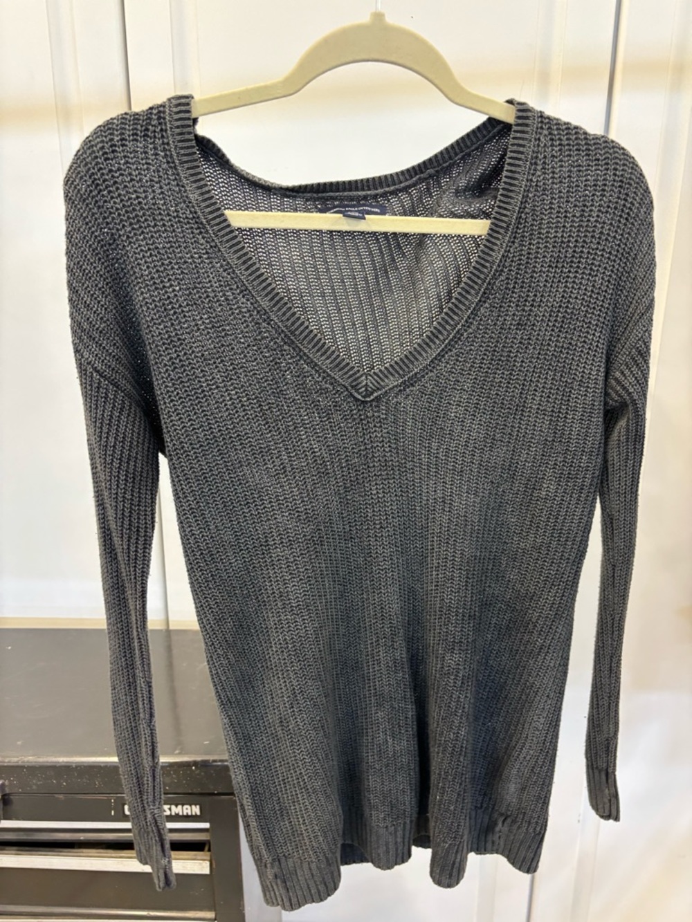 American Eagle Outfitters Charcoal V-Neck Knit Sweater